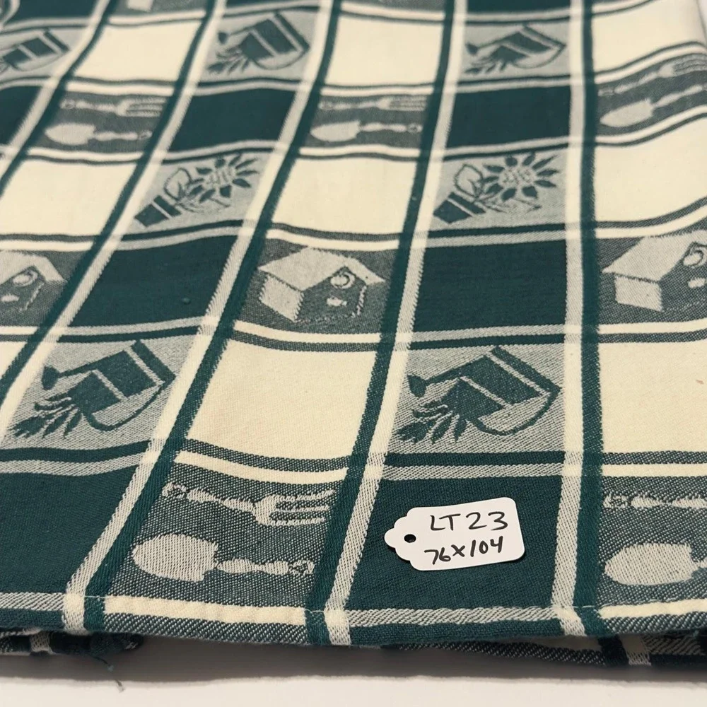 Tablecloth 76x104 - Green Beige checkered Garden birdhouses flowers